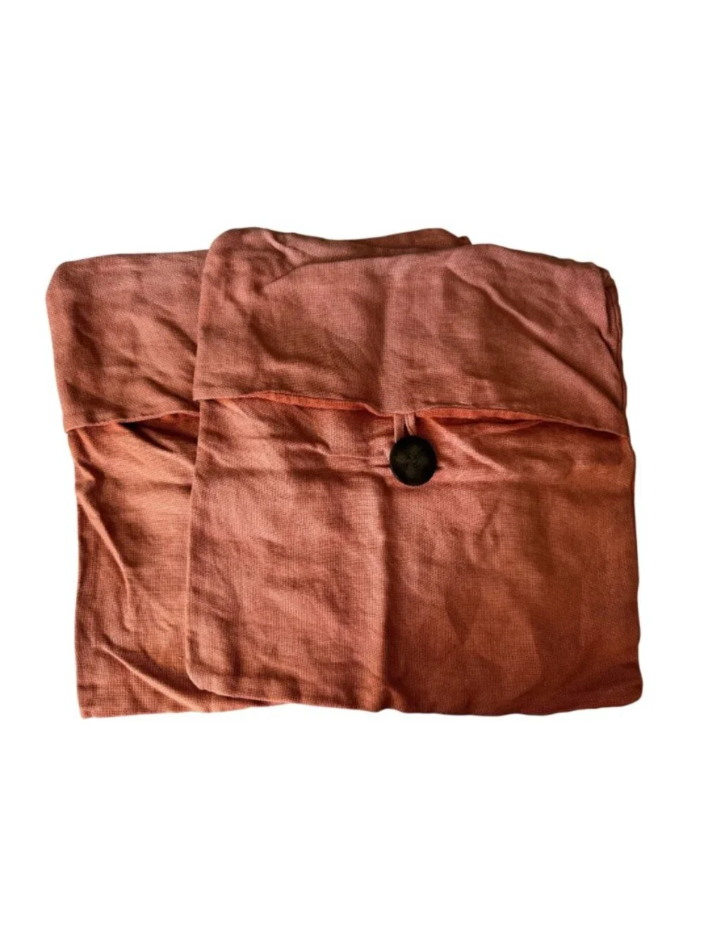 Set Pottery Barn Rust Orange 100% Linen Buttoned Throw Pillow Covers 18